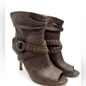GUESS Brown Peep Toe Slouch Ankle Boots 8.5